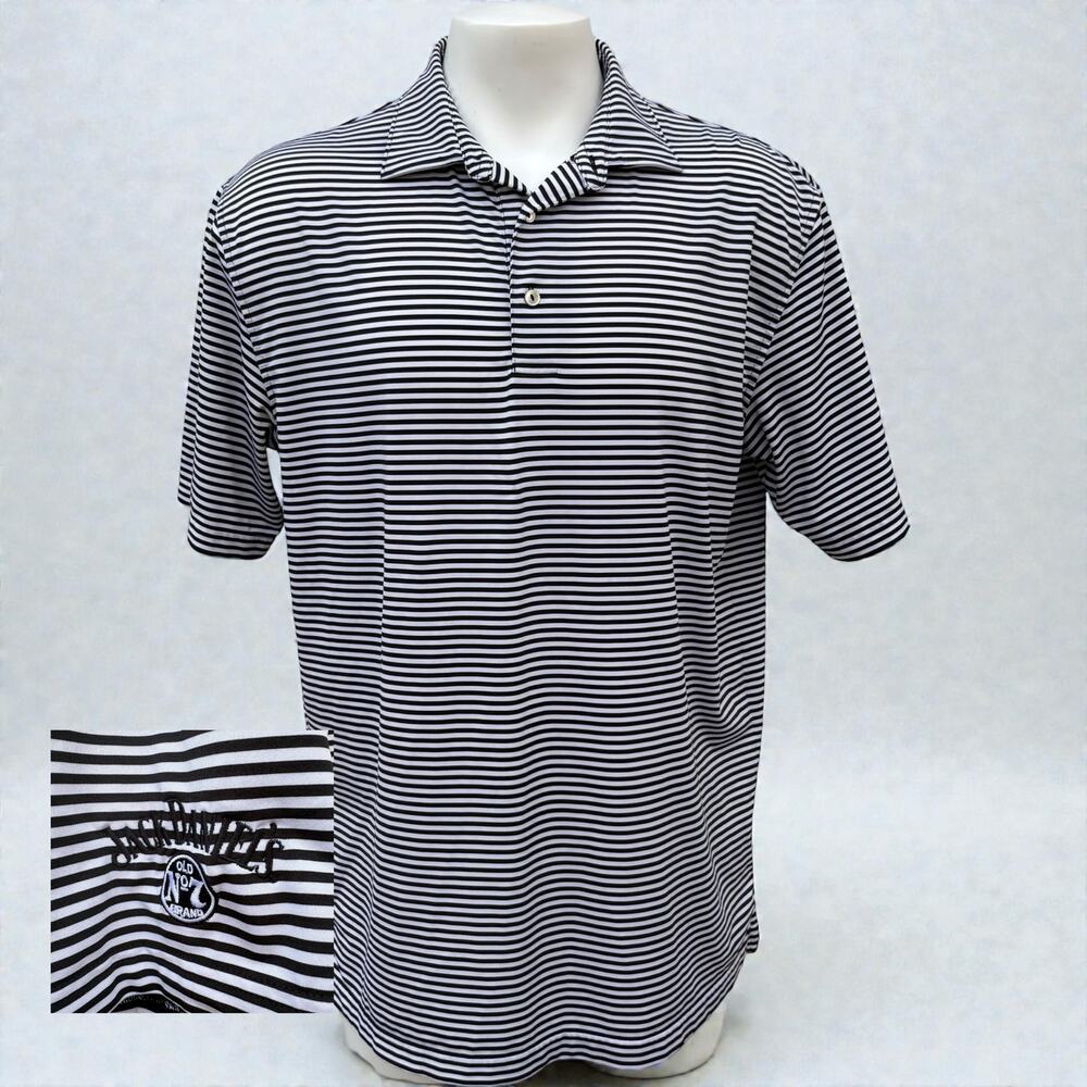 Peter Millar Jack‎ Daniels Polo Shirt Sz L Black Striped Summer Comfort Golf